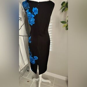 Elegant Black Dress with Blue Floral Accents